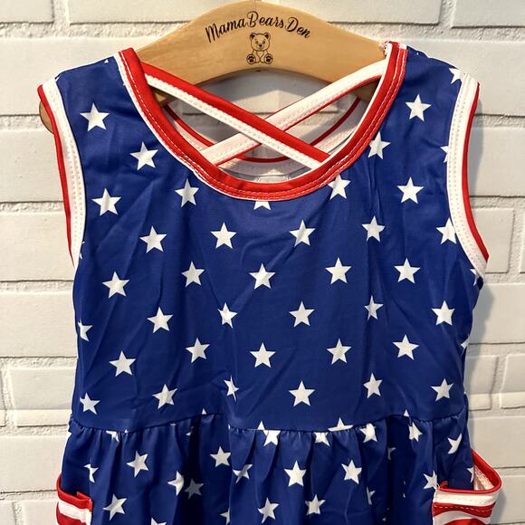 Toddler Girls Sassy Saul 2T Red, White, Blue Stars and Stripes Summer Dress - Picture 4 of 7